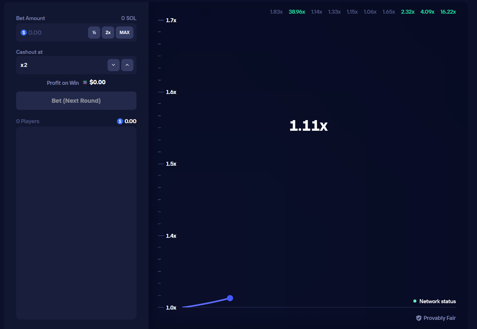 Duel Casino Crash Game Interface - 0% House Edge