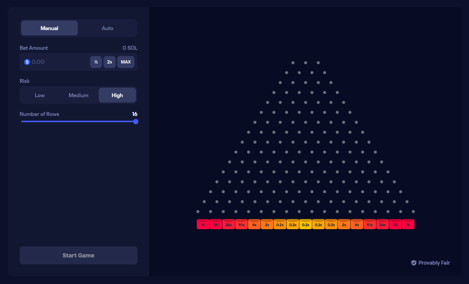 Duel Casino Plinko -pelikäyttöliittymä – 0 % talon etu