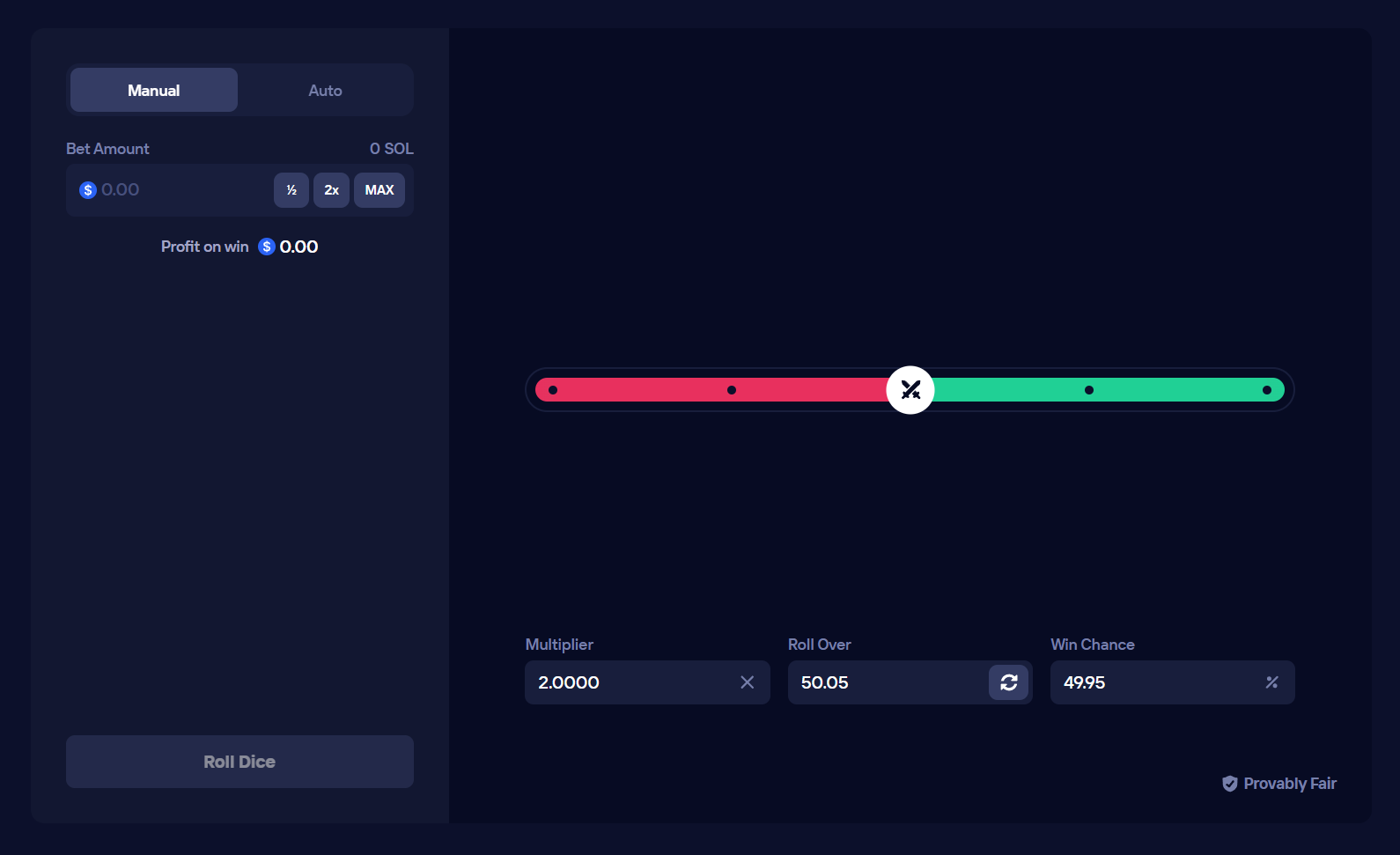 Duel Casino Dice Game Interface - 0% House Edge